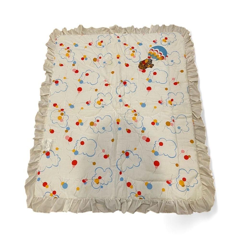 Vintage Sears Winnie the Pooh Quilt Crib Blanket Hot Air Balloon Throw Lovey